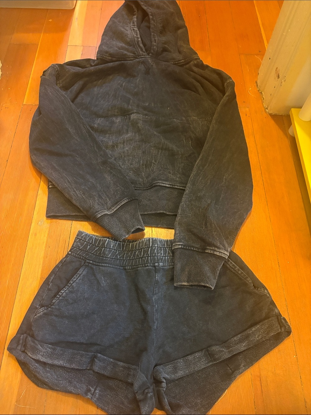 Black Washed Cotton Shorts with Elastic Waist
